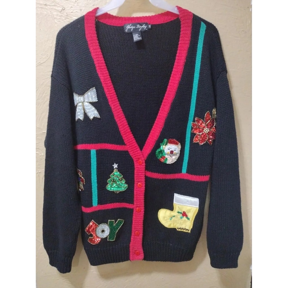 Vintage Gladys Bagley Christmas Cardigan Sweater Women's Small